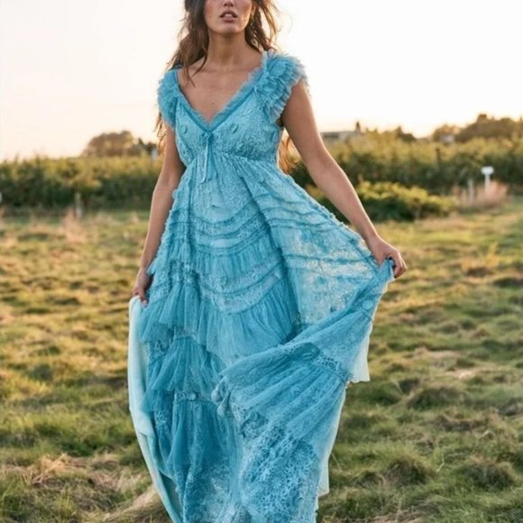 LoveShackFancy Dresses & Skirts - LoveShackFancy Xena Ruffled Lace-Mesh Gown